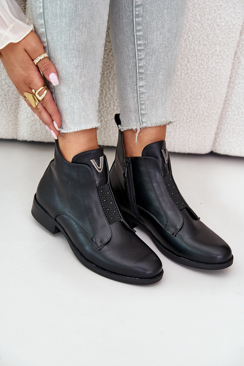 Low Women's Ankle Boots With Flat Heels Insulated Black S.Barski HY42-119 Black