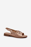 Elegant Women's Sandals with Gold Decoration on Flat Heel Pink Gold S.Barski KV27-053