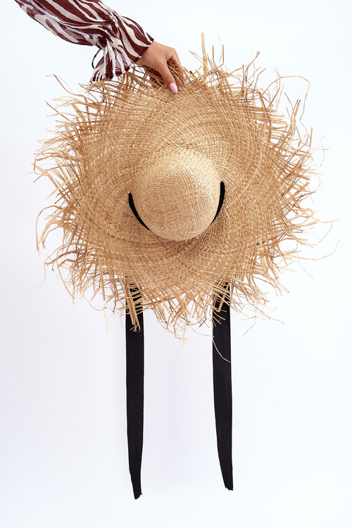 Women's Straw Hat With Black Ribbon Beige Talia