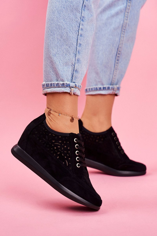 Sneakersy Damskie Sergio Leone Ażurowe Czarne PB122