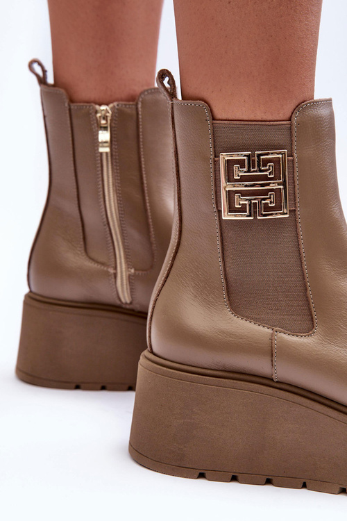 Women's Leather Boots On Massive Platform Dark Beige Savira