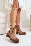 Women's Insulated Ankle Boots With Heel And Golden Detail Eco Suede Light Brown Mailta