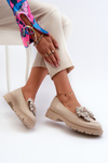 Women's Leather Moccasins With Bow Laura Messi 2787 Beige