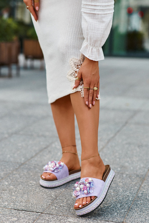 Women's Platform Slides with Decorations S.Barski HY077 Purple