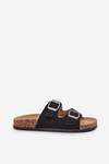 Fabric Slippers On Cork Sole With Buckles Black Atera