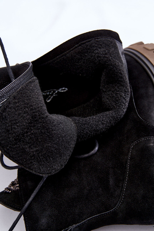 Women's Suede Warm Trapper Boots Black Rehin