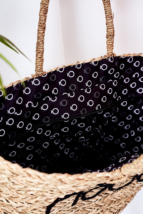 Braided Shopper Beach Bag NOBO XK0340 Beige-Black