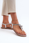 Women's Flat Sandals With Decorative Flower Silver Edoni