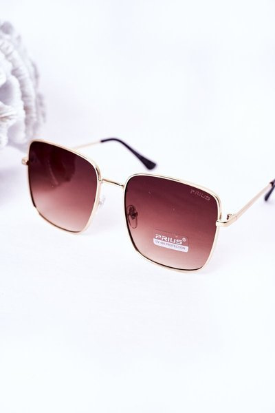 Gold Square Sunglasses With Brown Ombre Lenses