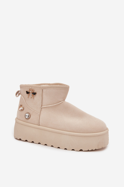 Women's Snow Boots on Platform with Buckles Light Beige Maelle