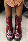 Botki Lakierowane Ocieplane Obcas Słupek Bordowe D&A MR880-021