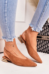 Suede Ballerinas On Gold Heel Laura Messi 2127 Camel