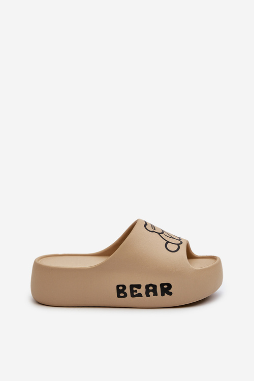Women's Foam Slides on Chunky Sole with Bear Dark Beige Lamira