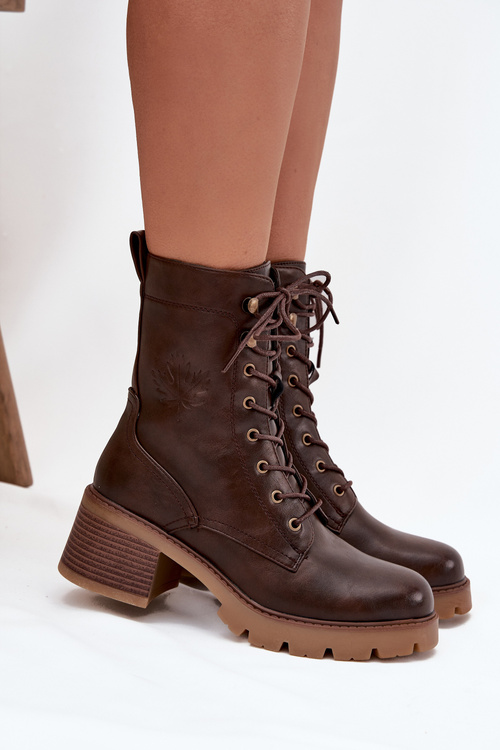 Women's Workery Block Heeled Boots Vinceza 89136 Warm Brown