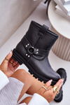 Leather Women Boots Flat Heel Black Lewski 3610