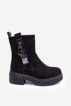 Women's Massive Suede Boots on a Flat Heel Black Lunai