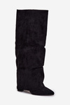 Insulated Women's Boots with Turned Shaft on Heel Eco Suede Black Elivira