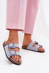 Women's sandals with buckles on cork sole blue Sercele