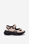 Leather Women's Sandals With Velcro Beige Artiker 56C0471