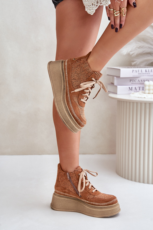 Leather Ankle Boots On Platform And Wedge Maciejka Brown 06759-29