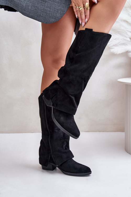 Women's Low Heeled Boots With Turned Shaft Black Stinova
