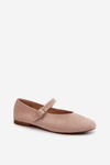 Beige Buckled Faux Suede Ballerina Flats Anlofi
