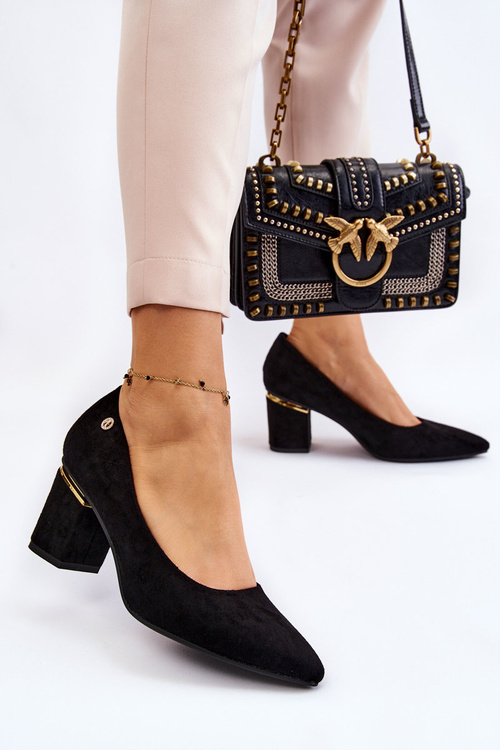 Classic Suede High Heel Pumps With Embellishments Black Derren