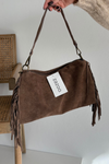 Leather Suede Bag with Fringes Brown Jessira
