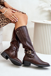 Women's Insulated Flat Heel Boots With Gold Buckle Brown Arsisna
