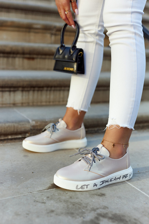 Women's Leather Sneakers With Decoration Metallic Carrey Pink