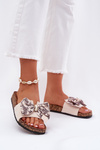 Ladies sandals with bow on cork platform beige Lisandrea
