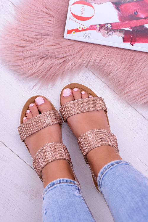 Lu Boo Women's Champagne Sandals With Zircons Perfect