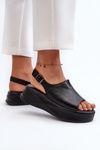 Women's Leather Platform Sandals D&A SJ2301-2 Black