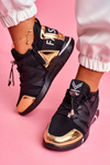 Sporty Women's Zipper Pull-On Shoes Black Gold Terfin