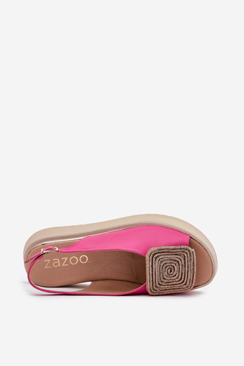Zazoo 1786 Leather Women's Sandals On Platform With Decoration Fuchsia