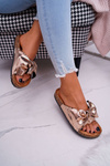 Pink Gold Metallics Cork Flip Flops with Cocard