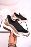 Women’s Leather Wedge Sneakers Black Gold Frances