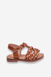 Children's Velcro Sandals With Stripes Brown Sammy