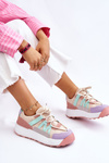 Buty Sportowe Damskie Zamsz Platforma Beżowo-Różowe Rohan