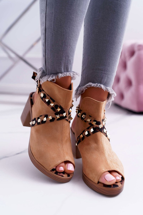 Sandały Damskie Na Słupku Lu Boo Z Cholewką Camel 318-30 Fiode