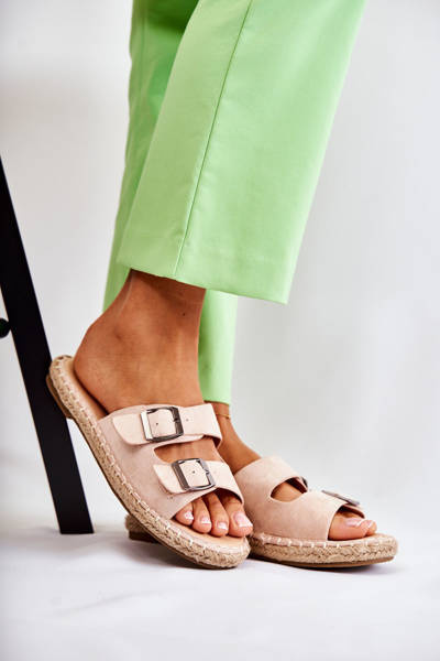 Klapki Klasyczne Zamsz Damskie Beżowe Casilda