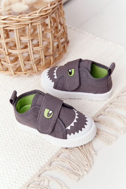 Children's Sneakers With Velcro With A Shark Grey