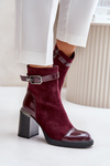 Women's Insulated Heeled Boots With Decorative Buckle MR880-085 Bordeaux D&A