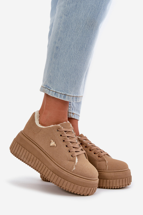 Damskie Sneakersy Masywna Podeszwa Ocieplane Złoty Detal Brązowe Lotira