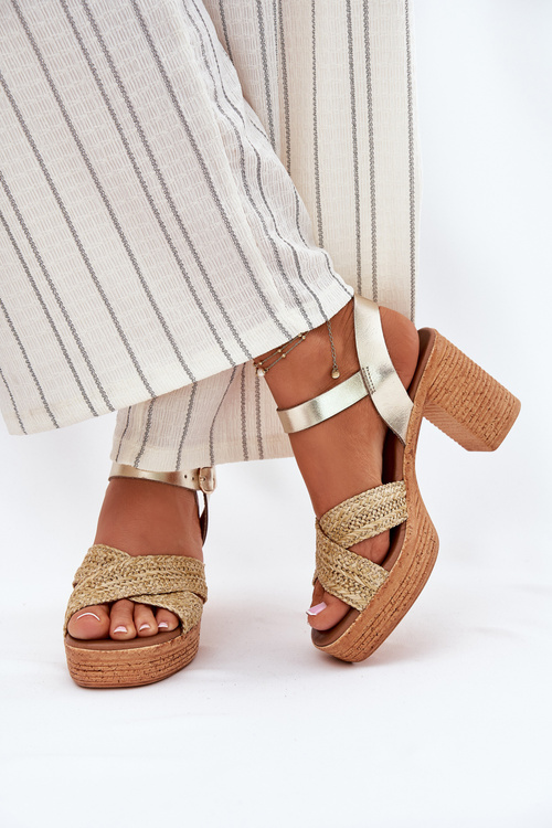 Leather Heeled Sandals With Braided Straps Zazoo 40460 Gold