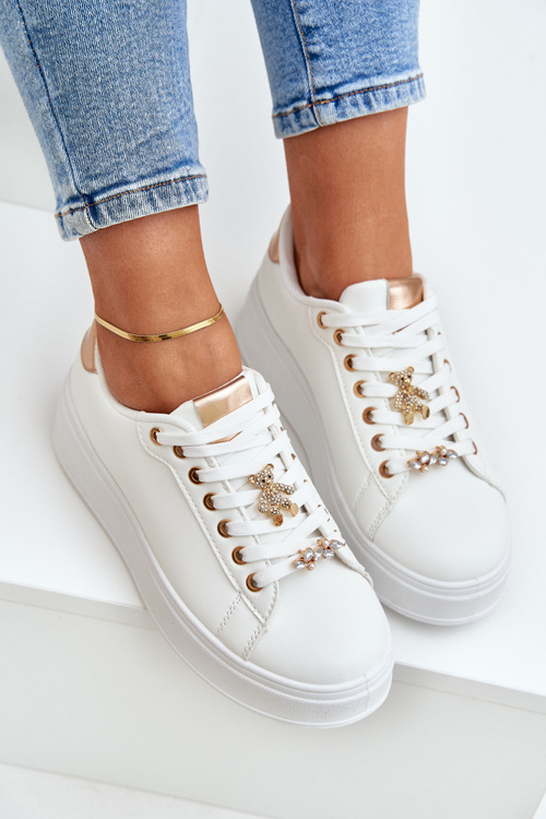 Eco Leather Sneakers With Embellishments White-Gold Enalirae