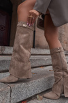 Heeled Boots With Turned Shaft Beige Evyra