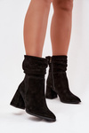 Ankle boots made of natural suede lined with a heel with gathering Zazoo 4216 Black