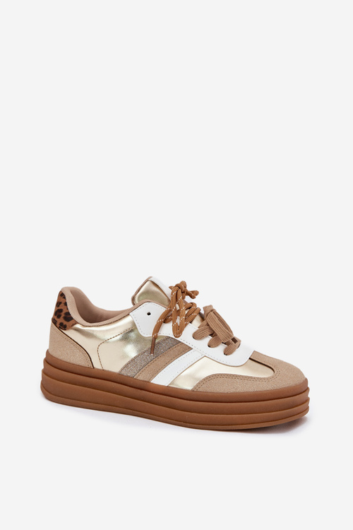 Womens Platform Sneakers With Double Lacing Leopard Gold Studs