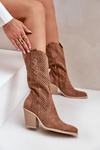 Perforated Cowboy Ankle Boots On Heel Brown Salive